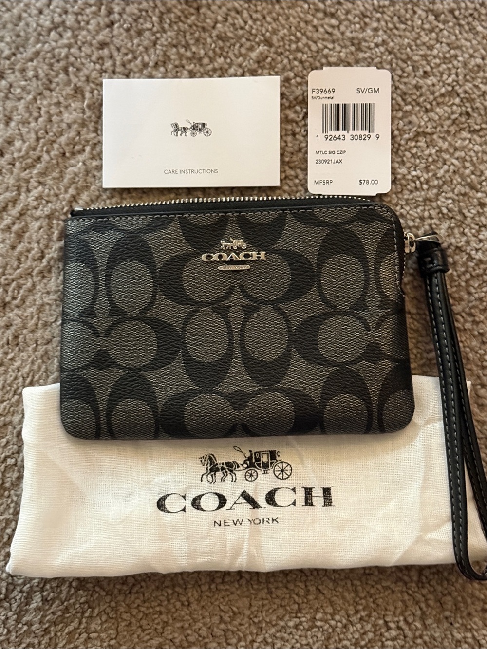 Coach Black Signature Small Wristlet Pouch!